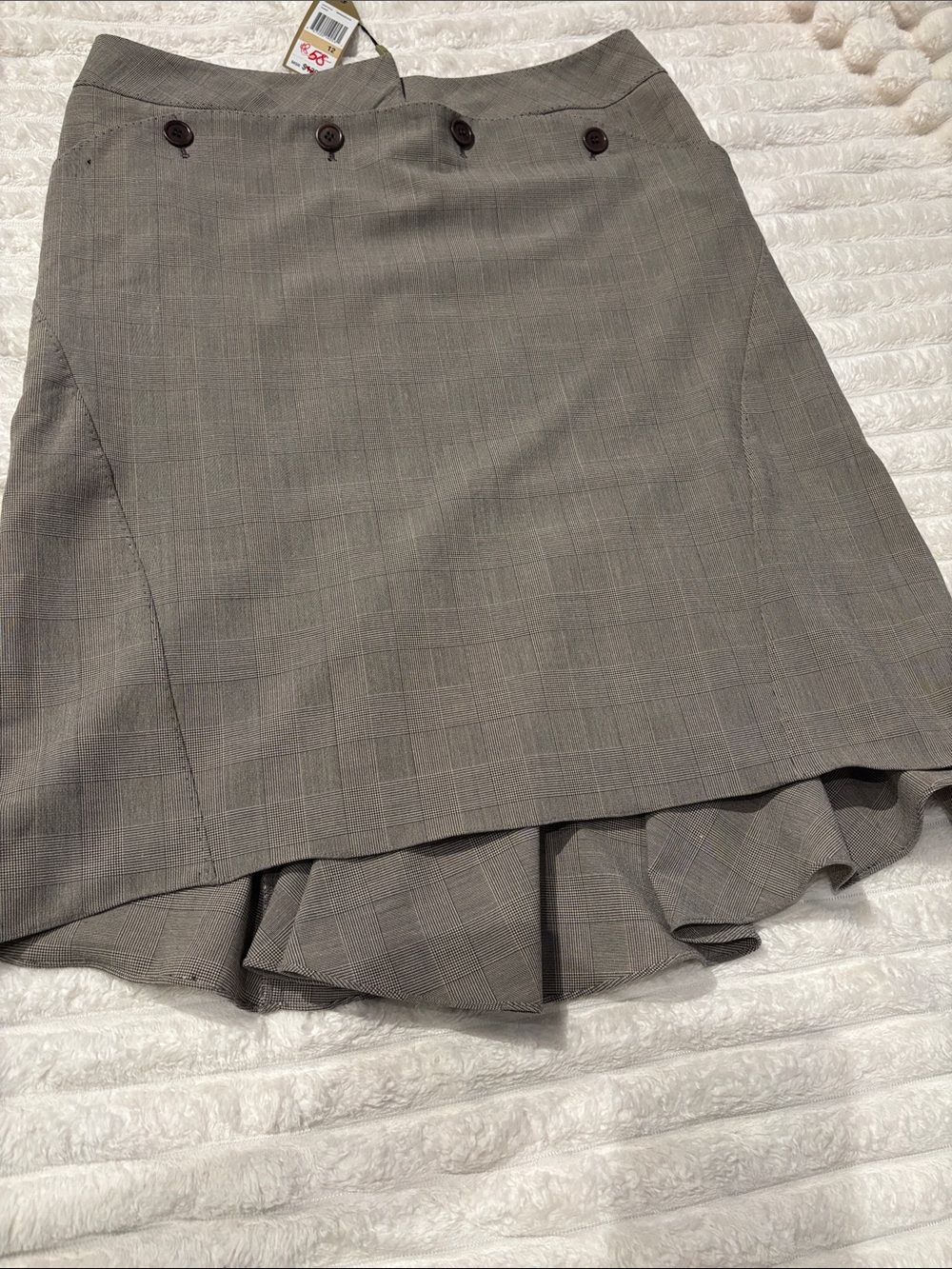 Max Studio Gray Plaid High-Low Ruffle Skirt with Button Detail